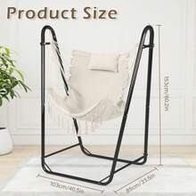 Silla hamaca con soporte resistente estilo bohemio colgante con borlas con reposacabezas y bolsillos laterales para interiores y exteriores patio porche color negro y blanco - Negro Blanco - Ver 3