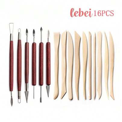 16pcs Ceramic Art Tools Set, Polymer Clay Sculpting Carving Wooden Soft Clay