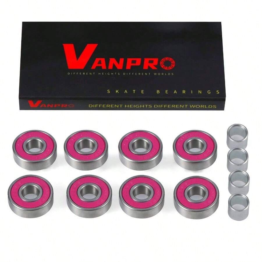 608RS Skateboard Longboards Bearing Set, Rolling Bearings, Skates Bearings Snow Red, Pack Of 8u2026 - 8 Rose Red Bearings - View 1