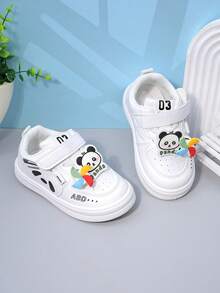1 Pair Girls' White Panda Windmill Hook-And-Loop Sneakers For Cute Casual Summer Wear - White - View 2