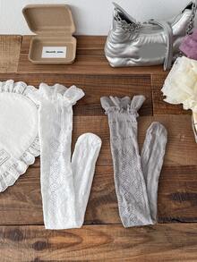 1双女士过膝长袜，薄蕾丝边修身显腿袜，适合春夏穿着，可搭配连衣裙、参加派对，百搭造型 - 彩色 - 查看 5