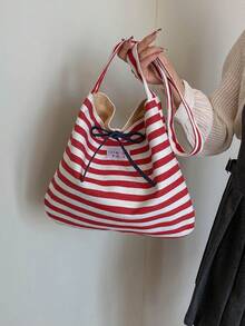 Estilo minimalista versátil y casual. Bolso de bandolera clásico de gran capacidad a rayas, modelo 2026 para mujer - Rojo - Ver 2