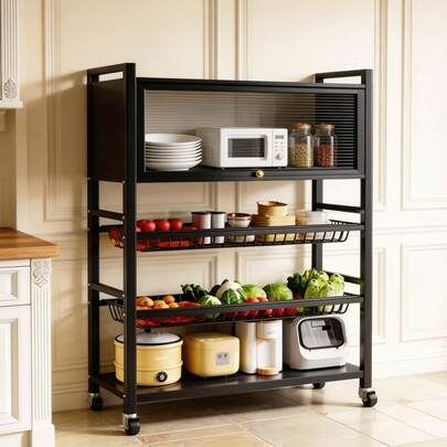 HanTai Kitchen Island Cart On Wheels - 5 Tier Rolling Kitchen Table Cart With Storage Shelves, Locking Casters, Coffee Bar Cabinet For Dining Room Pantry Office, Espresso