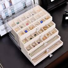1 hộp đựng trang sức acrylic 5 tầng màu be, trong suốt, chống bụi, dung tích lớn, lót nhung chống trầy xước, thích hợp làm quà tặng Ngày của Mẹ, Ngày của Phụ nữ. - Năm lớp màu xám - Xem 5