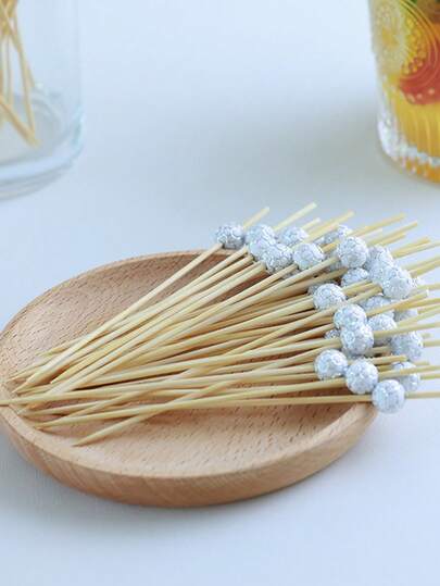 20pcs Silver Wire Football & Black White Football Bamboo Picks, World Cup Viewing Party Fruit Skewers, Sports Event Cocktail Decorations