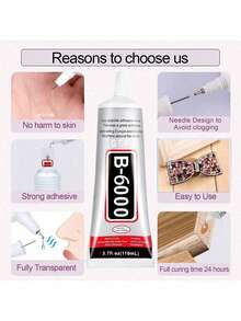 B6000 手工水晶胶，25/50/110ml 透明 B-6000 超级珠宝胶，透明工业粘合剂，适用于织物、手机壳、珠宝制作、水晶水钻、宝石、木材、玻璃等。 - B6000 - 查看 2