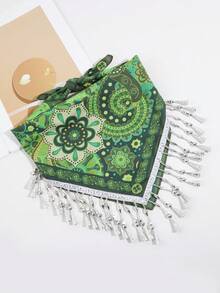 1条女士复古优雅几何流苏方巾，波西米亚风格，适合宴会、派对、节日聚会 - 彩色 - 查看 10