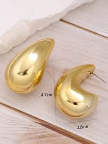 1pair Stainless Steel Big Water Drop Dangle Earrings For Women, Suitable For Party, Gathering And Daily Wear - 黃金 - 查看 6