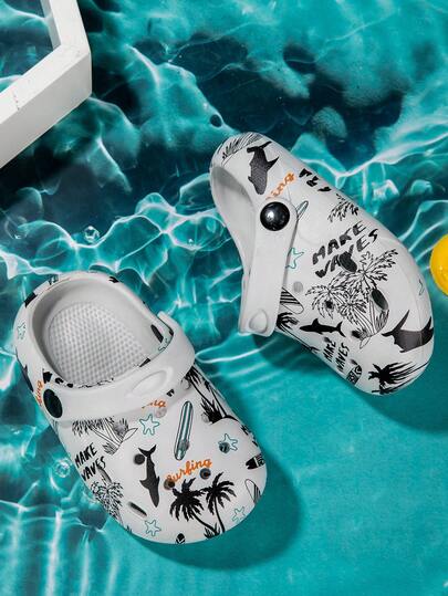 1 Pair Spring/Summer New Cartoon Shark & Dinosaur Pattern Boys' Comfortable Casual Lightweight Breathable Beach Slippers