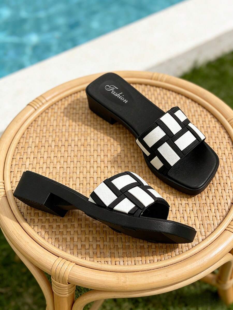 Women's Plaid Fashionable Versatile High Heel Sandals, Elegant Ladies' Heeled Sandals, Elegant High Heel Sneakers, Mules, Sandals, Heeled Mules, High Heels, Summer High Heels, Women's High Heel Sandals, Women's High Heels, Black High Heels, Elegant Women's Shoes, Ladies' Sandals, Women's Espadrilles, Evening Shoes, Black Sandals - Black - View 1