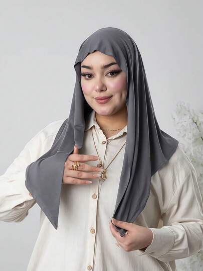 1pc Instant Triangle Hijab, All-In-One Tie-Up Design, Quick Wrap Without Slipping, No Undercap Or Folding Needed, Suitable For Daily Wear, Prayer, And Outings