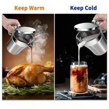 1个304不锈钢酱汁锅，可作果酱锅、双层牛排酱汁锅、西式酱汁锅、双层保温牛排果酱锅、双层保温肉汁壶 - 带铰链盖的不锈钢酱汁锅 - 彩色 - 查看 9