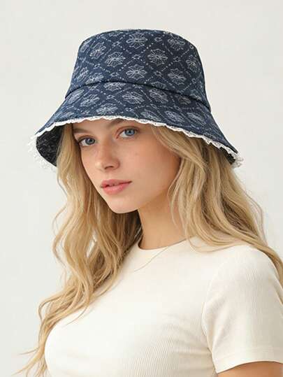 1pc Women Casual Denim Bucket Hat, Versatile Fashion Bucket Hat Suitable For Daily And Outdoor Use