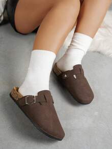 Dép lê đế rộng, chất liệu cork mềm mại, phần trên bằng da lộn, kiểu dáng xỏ chân, đế dày, dép đi ngoài trời che kín ngón chân, dép thời trang cỡ lớn kiểu Âu và Mỹ dành cho mùa hè, phù hợp cho cả nam và nữ, dành cho cả nam và nữ. - Cà phê đen - Xem 4