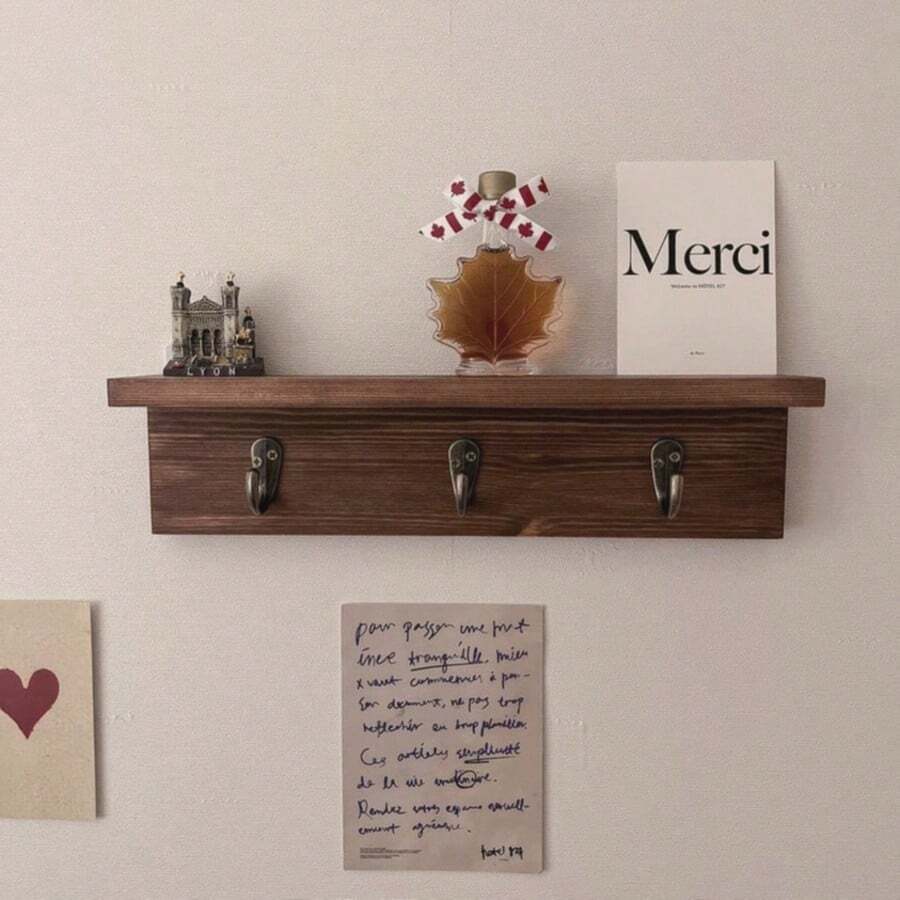 Modern Minimalist Floating Wood Key Rack With Shelf,Entryway Organizer,Key Holder,Entryway Shelf,Coat Hanger,Entryway Organization. - Multicolor - View 1