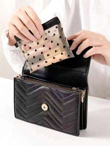 1/3 Pcs Mini Heart Mesh Cosmetic Bag, Portable Flocking Multi-Functional Transparent Lipstick Bag, Travel, Makeup Bag - Multicolor - View 3