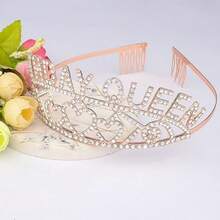 1件金色生日女王皇冠，水晶皇冠及成人公主头饰，生日派对面具服装配饰，拍照道具 - 彩色 - 查看 3