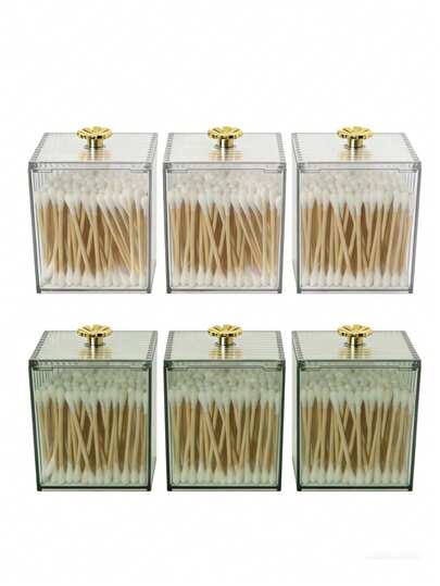 3 piezas Cajas de almacenamiento transparentes a prueba de polvo con tapas, organizador de hisopos de algodón para el escritorio del hogar, soporte para lápiz labial de baño, cajas de almacenamiento transparentes misceláneas para el tocador