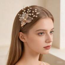 1pc Baroque Style Golden Apricot Flower Headband - Gold - View 1