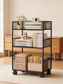 Bookcases - Black Three-tiered Large Size - With Wheels 40*20*53CM - View 4