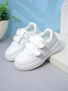 1 Pair Girls' White Double Hook-And-Loop Casual Sneakers For Breathable All-Match Summer Wear - White - View 5