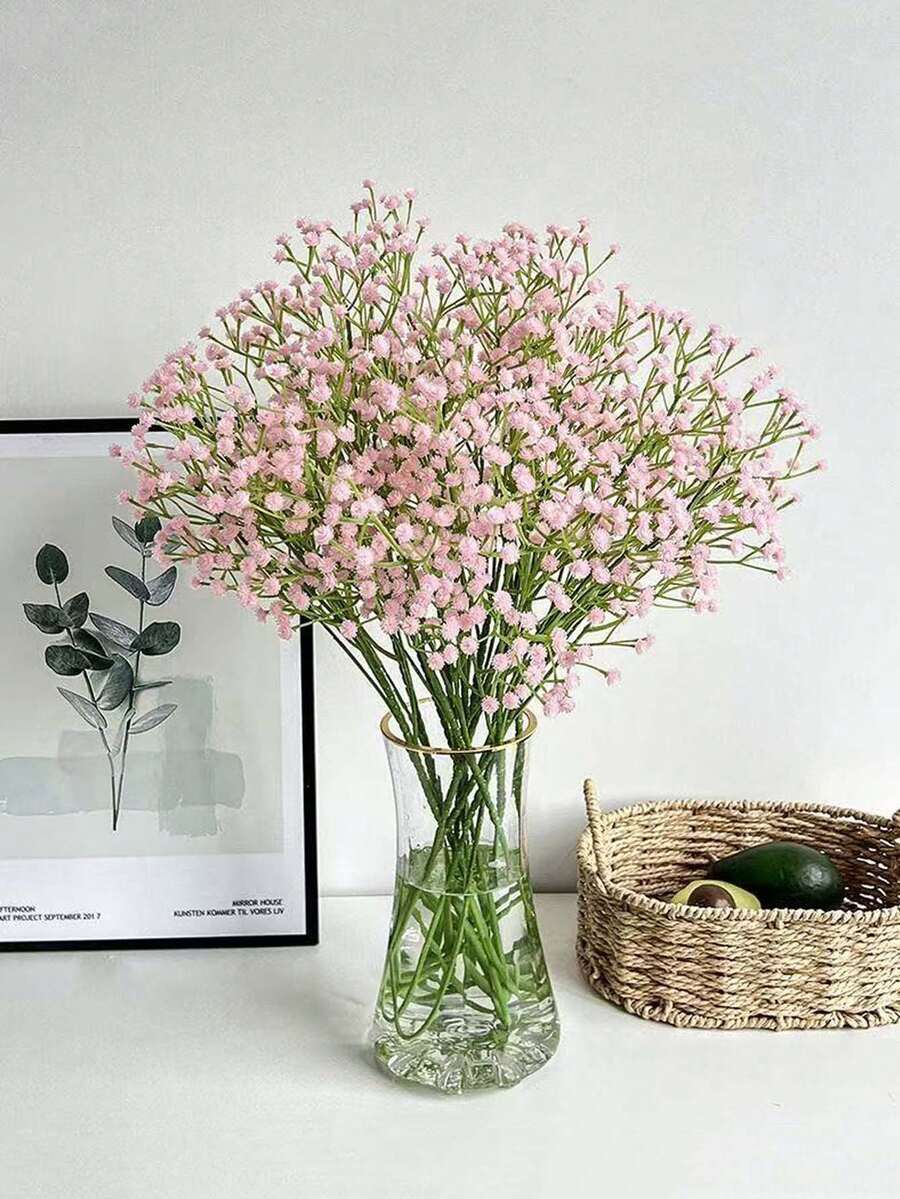 1/6/10 Stücke weiße Schleierkraut Künstliche Blumen, Fake Schleierkraut Großpackung, mit Kunststoffstängeln, für Heimdekoration, Tischdekoration, DIY Blumenarrangements, Hochzeits- und Festdekoration, Raumdekoration - Pink - Übersicht 1
