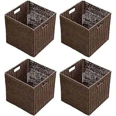 1/2 chiếc Giỏ đựng đồ đa năng đan thủ công, Giỏ đựng đồ hình khối đan, Thích hợp cho phòng khách, phòng ngủ, nhà cửa, nhà bếp, ký túc xá, văn phòng, đựng mỹ phẩm, hộp đựng đồ, giỏ đựng đồ, thùng chứa đồ, lưu trữ trong phòng, hộp đựng đồ, thùng rác, giỏ quà, hộp quà, giỏ quà, tủ treo tường, trang trí nhà cửa, đồ dùng nhà bếp