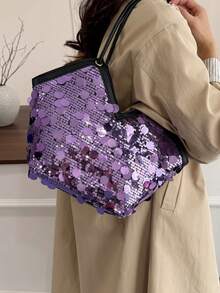 Fashionable Shiny Heart-Shaped Women's Bag, New Personalized Multi-Function Zipper Travel Bag, Niche Design Evening Bag, Suitable For Dates, Galas, Parties, Gifts - Purple - View 5