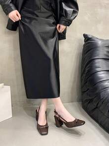 Mules à talons hauts mode femme, sandales à talon carré épais marron avec Glissant, cadeau pour la fête des mères - Tabac - Voir 6