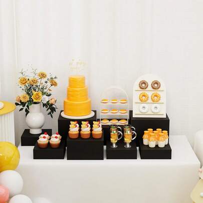 Acrylic Black Food Display Riser, Hollow Bottom Design, Suitable For Wedding Dessert Table, Buffet Cake Stand Set, Elegant Display Box