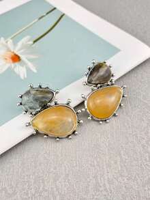 ZA 女士彩色树脂几何吊坠耳环 | 波西米亚风复活节礼物，沙滩派对时尚首饰 - 雙層樹脂耳環 - 查看 7