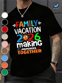 2026 Family Vacation Commemorative T-Shirt With Colorful Text And Sun Pattern, Family Travel Commemorative, Local Delivery, High Quality, Comfortable And Casual Style, Plain T-Shirt, Fun Shirt, Holiday Gift, PLUS SIZE - 白色 - 查看 7