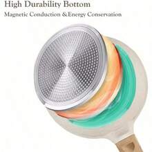 Juego de utensilios de cocina antiadherentes 3 en 1 - Juego de sartén y cacerola con revestimiento de granito compatible con inducción, que incluye sartén, cacerola, juego de cocina de aluminio duradero, sartén antiadherente, sartén de cocina a inducción antiadherente, herramientas de cocina prácticas que incluyen sartén, cacerola, sartén - Ver 10