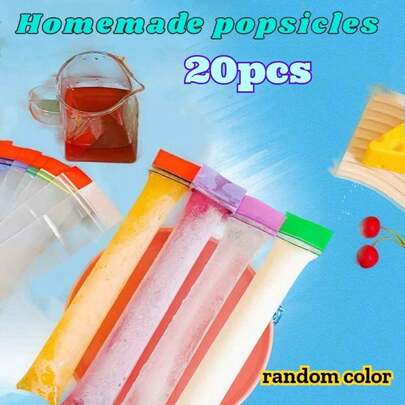 20 túi khóa kéo, túi khuôn làm kem que hai lớp, ống đông lạnh, khuôn làm kem que sữa chua/nước ép 230ml, túi làm kem que tự làm, khuôn làm kem que nước ép/đồ uống có cồn dùng một lần, thích hợp sử dụng trong nhà bếp và nhà hàng.