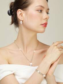 Bộ trang sức đính đá lấp lánh gồm dây chuyền, bông tai, vòng tay kèm túi xách cầm tay hình chữ T màu mơ sang trọng, thích hợp cho tiệc tùng, đám cưới lãng mạn, mùa xuân/hè, túi đeo vai có dây xích, túi cô dâu, túi dự tiệc trang trọng, túi dạ hội thanh lịch, hoàn hảo cho tiệc cưới, dạ hội, tiệc tối/tiệc chiêu đãi. - trắng - Xem 12