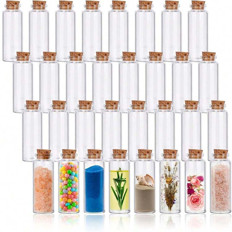 32個 40ml ガラス小瓶 ソフトコルク栓付き - 