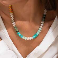 1pc Women's Refreshing Rainbow Acrylic Beaded Choker Necklace, Sweet Dopamine Inspired Necklace, Suitable For Daily Wear - Multicolor - View 3