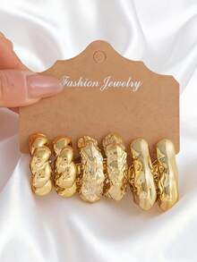 1 Set Fashionable Minimalist Geometric Pattern CCB Earrings Set, Suitable For Daily Wear - Yellow Gold - View 8