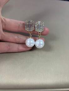 Pendientes de perla de circonita, pendientes de diseño de lujo personalizado elegante y de nicho, pendientes de alta gama para mujeres - Pendientes de perla de circonita - Ver 4