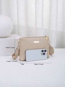 女士新款时尚波浪纹压花斜挎包，百搭甜美单肩包，信封包 - 米色 - 查看 4