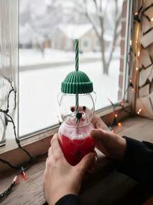 2pcs/Set (1 Glass Cup + 1 Straw) Cute Bear Glass Cup With Straw - Reusable, Suitable For Iced Coffee, Tea, Juice Etc. - Hand Wash Only, Beverage Container | Interesting Design - Pink - View 6