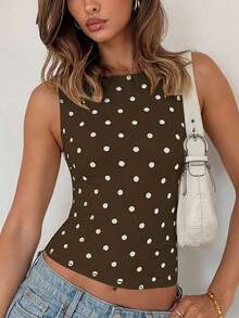 Women's Polka Sleeveless Casual Top, & Fashionable, Suitable Street, Party, Nightclub Wear In Summer - 棕色 - 查看 7