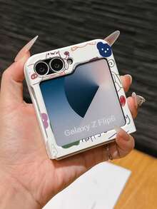 1pc Fashionable And Simple Skin Feel PC Material Cute And Simple Lines Animal Elements Folding Phone Case, Can Protect And Prevent Falling For: SamsungGalaxy Zflip 3/Zflip 4/Zflip 5/Zflip 6/Zflip 7/ Find N3 Flip/ Razr 50 Ultra/ Razr 60 Ultra/ Razr 60/ Razr 50/XiaomiMIX Flip/Galaxy Z Flip7 FE - White - View 4