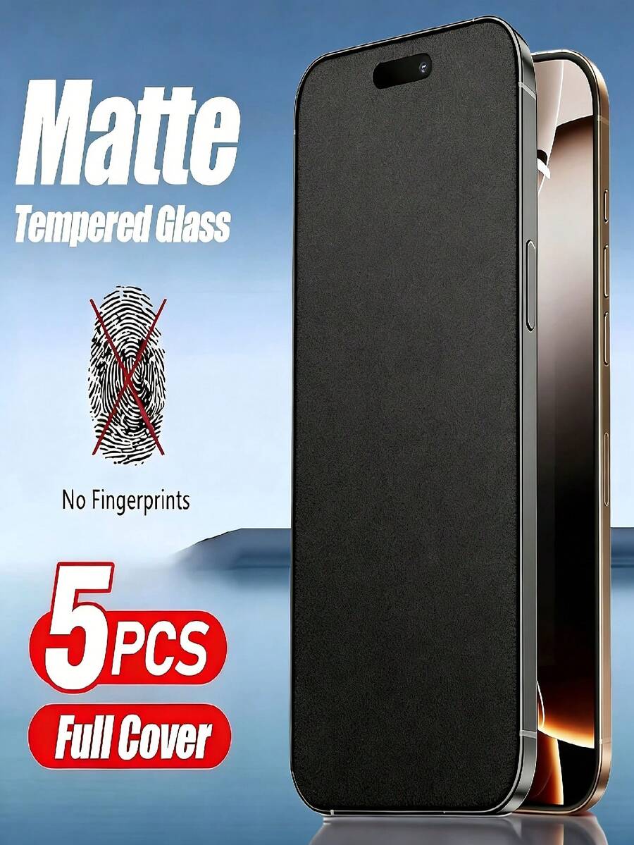 5pcs Matte Tempered Glass Screen Protector Compatible With IPhone 17 Air/17 Pro Max/16 Pro Max/17e/16e/16/15/14/13/12/11/Plus/X/XS/XR/XS Max/Mini 9H Tempered Glass Film, Anti-Fingerprints, Smooth As Silk, Case Friendly, Anti-Glare - Clear - View 1