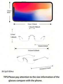 1pc Unisex Retro Fashion Frameless Rectangular Glasses, Suitable For Daily Wear - Clear - View 3