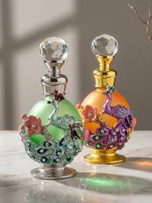 15ml Botella de perfume vintage con patrón de pavo real esmaltado y pintado a mano con rhinestones, botella rellenable adecuada para fragancias y aceites esenciales, regalo de viaje para mujeres (solo la botella) + Aceite de relleno - Ver 3