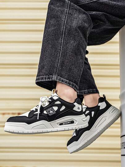 أحذية رياضية كاجوال جديدة للرجال ذات كعب سميك، خيارات لونين، تنفس ومريحة، غير كاشطة، أحذية سهلة الربط مناسبة للتنقل اليومي والحرم الجامعي والأزياء الشارعية، أحذية رياضية متعددة الاستخدامات