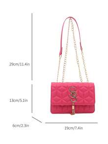 Fashionable Versatile Textured Chain Strap Crossbody Bag - Hot Pink - View 5