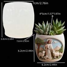 SUPWANPENG 1个耶稣绵羊多肉植物花盆硅胶模具，耶稣绵羊树脂石膏花盆模具，水泥混凝土花盆模具，工艺品模具，装饰礼品 - A - 查看 2