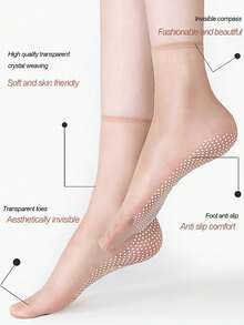 1 Pair/10 Pairs/5 Pairs/20 Pairs/30 Pairs Pack, Silicone Dotted Anti-Slip Seamless Ultra-Thin Transparent Glass Stockings For Women, Anti-Slip Toe, Short Length, Anti-Snag, Wear-Resistant, Invisible Crystal Socks, Mid-Calf 5D Seamless Steel Wire Ultra-Thin Ice Silk Invisible Short Stockings, Mask Socks, Anti-Slip Crystal Dotted Stockings - Apricot - View 11